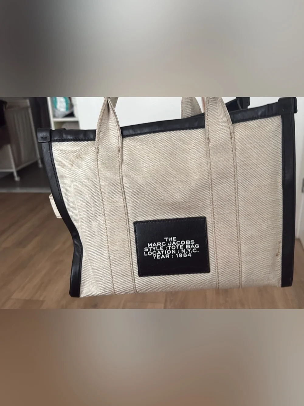 Marc Jacobs Beige Canvas Duffel Tote with Black Trim